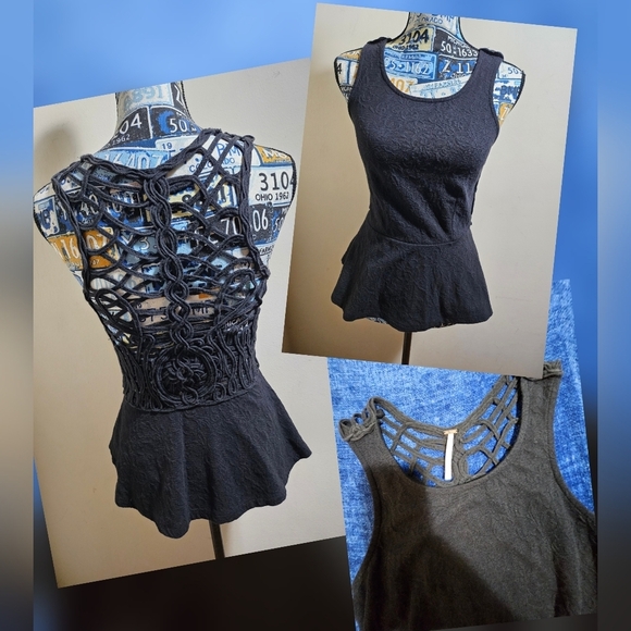 Free People Black Crochet Rope Jacquard Peplum Tank Affairs in Versailles XS - Picture 6 of 6